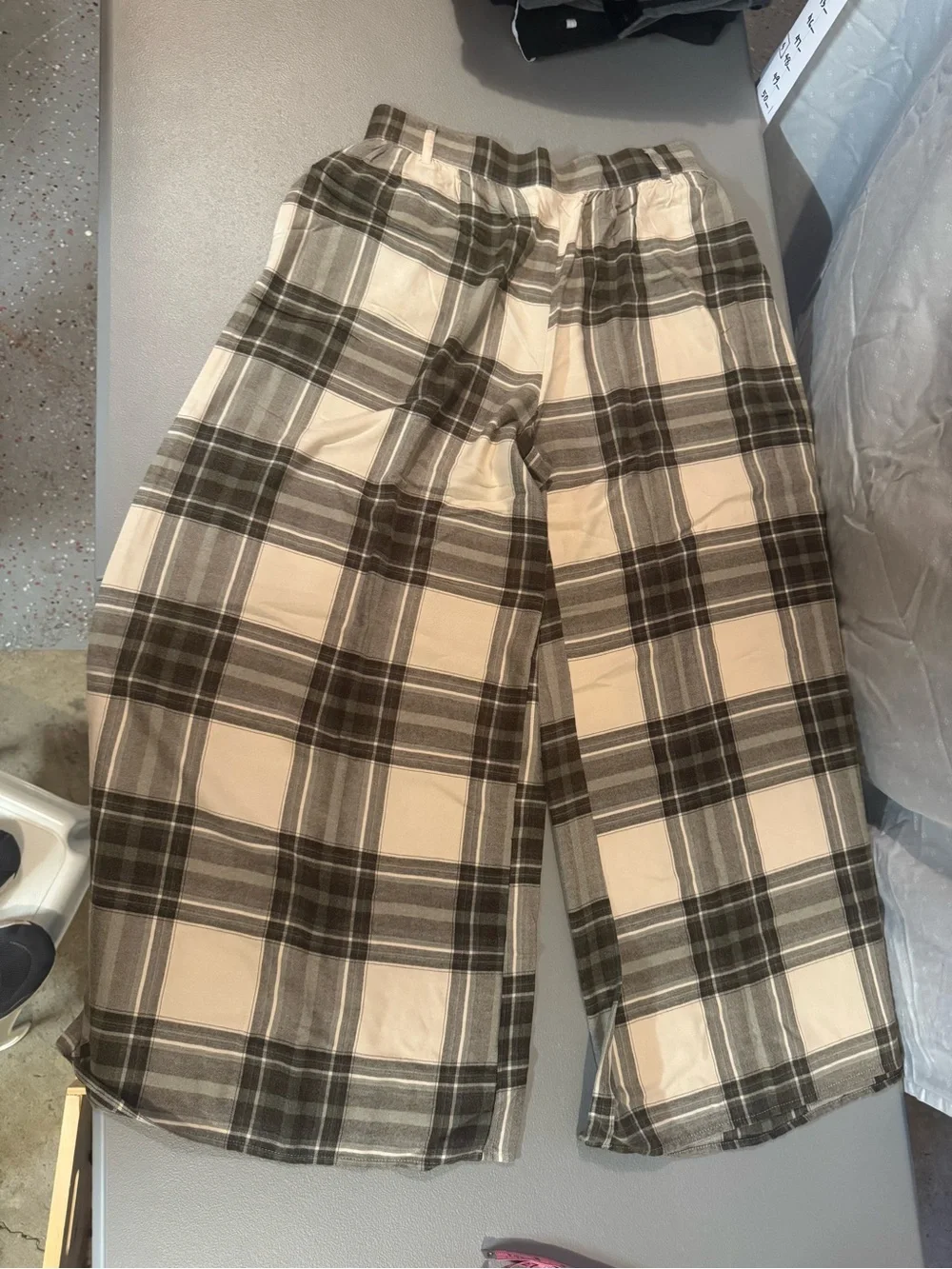 Free People Wide Leg Plaid Pants in Cream and Brown - Picture 2 of 4